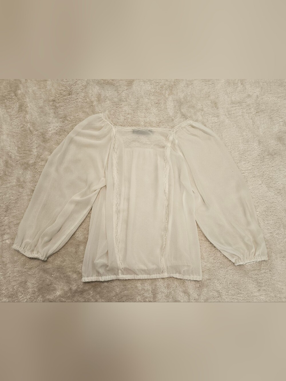 KappAhl Cream White Sheer Blouse Size XS Feminine Festival Retro Y2K Bohemian - Picture 6 of 11